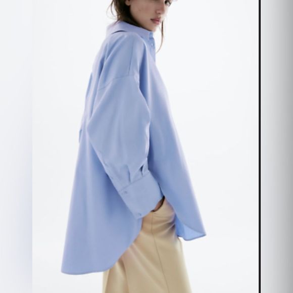 NWT ZARA WOMAN OVERSIZED SATIN EFFECT POPLIN BUTTON DOWN SHIRT - Picture 3 of 10